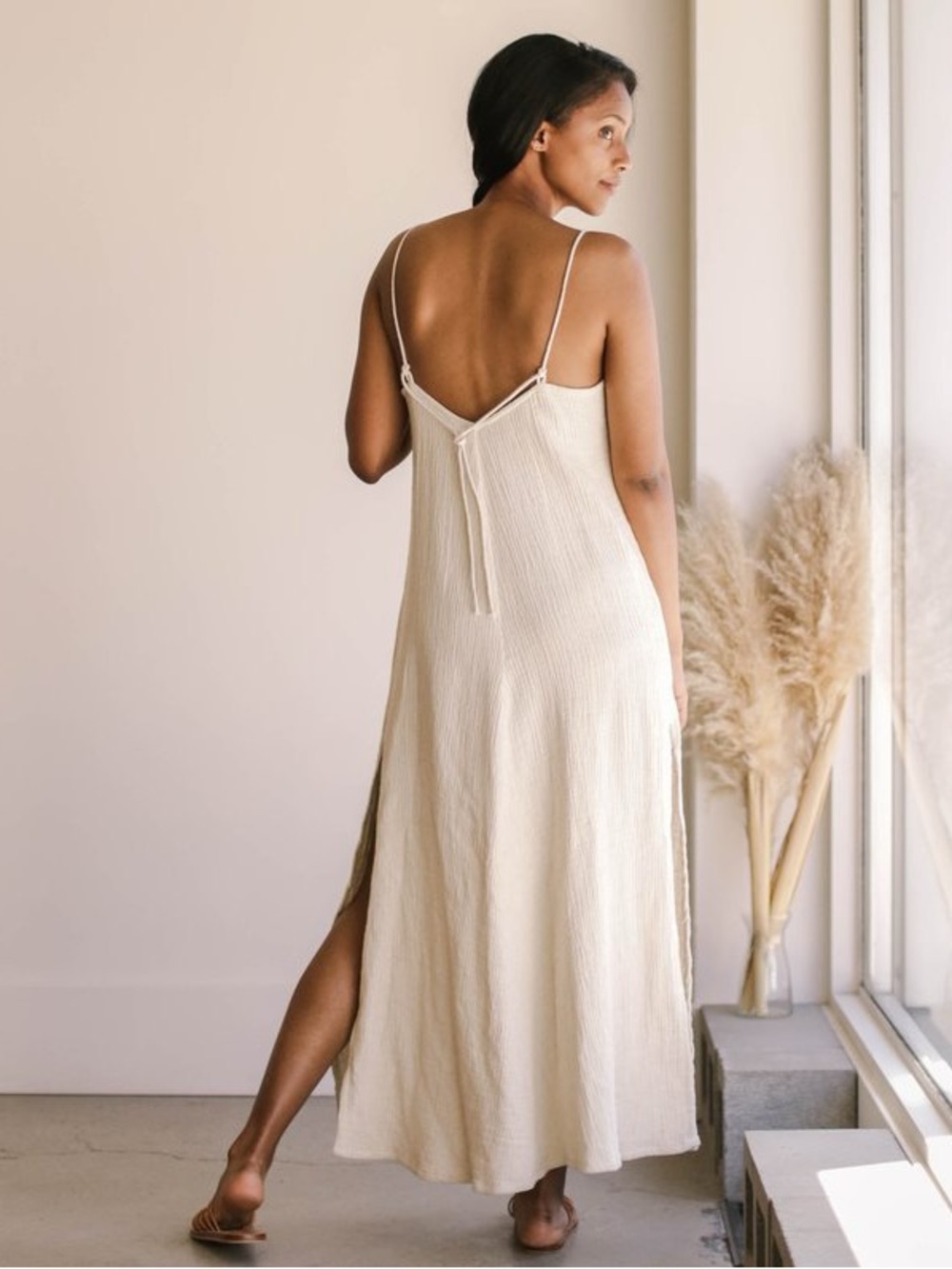 Bahhgoose Rose Dress Linen Cotton In Wheat Size S/M Vguc — image 2 of 8